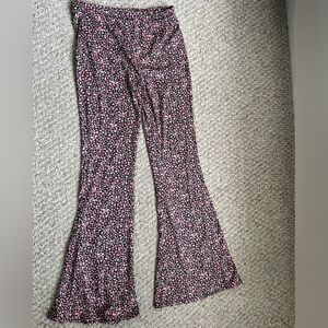 Pink Flower Print Flare pants size Large